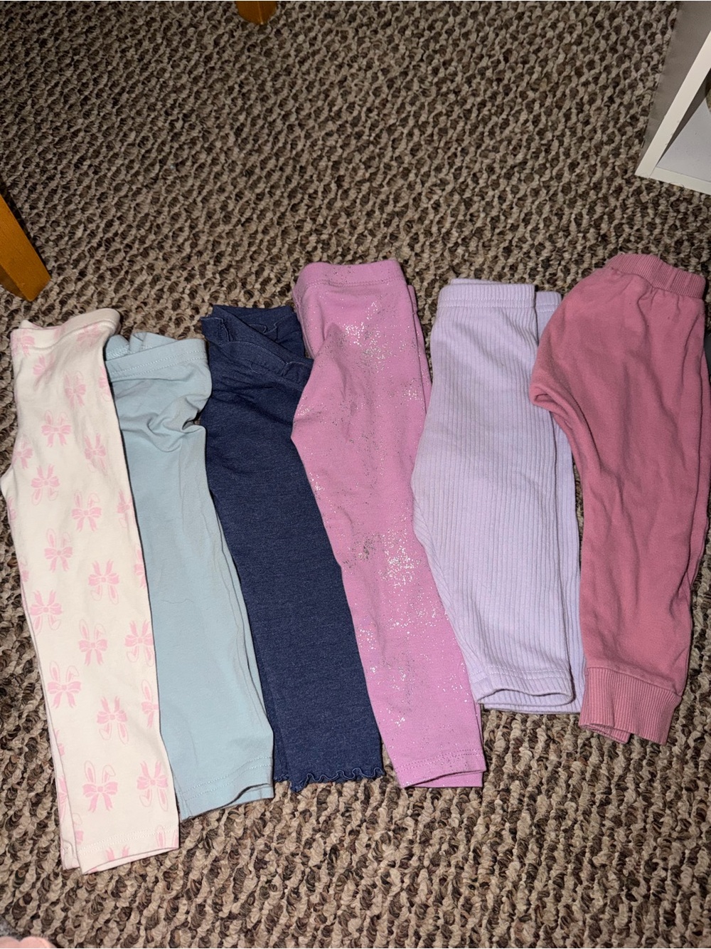 Girls Pastel Leggings Lot - Pink, Lavender, Navy, Light Blue, Cream